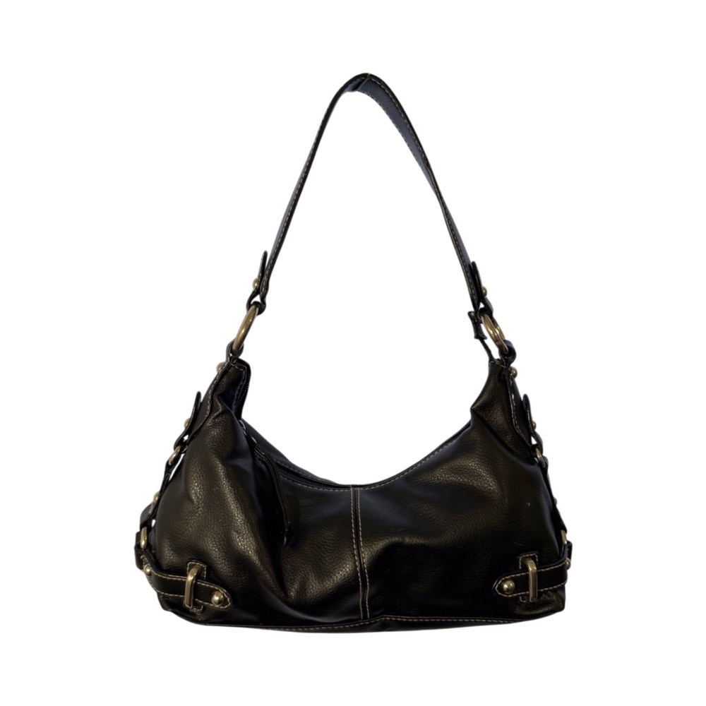 a.n.a New Approach Black Faux Leather Shoulder Bag Y2K Buckle Accent Hobo Purse